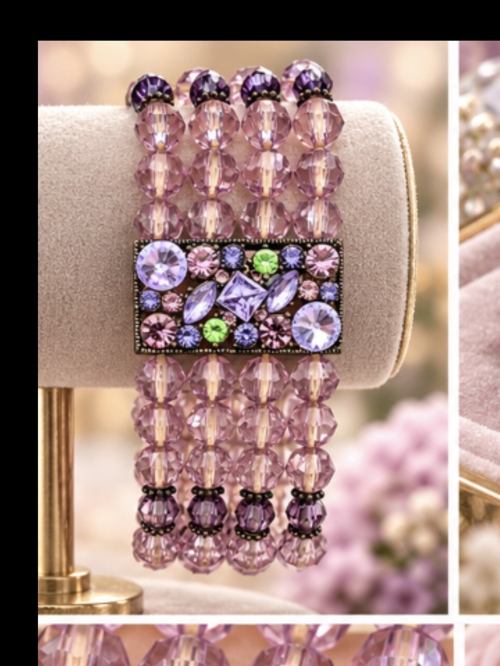Lavender Crystal Beaded Statement Bracelet - Unbranded - Picture 2 of 6